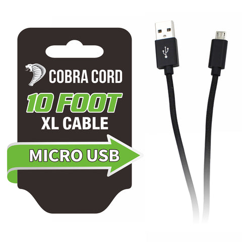 Diamond Visions Cobra Cord Micro to USB Charge and Sync Cable 10 ft. Black (Pack of 12)