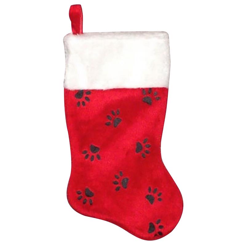 Dyno Red/White/Black Paw Print Christmas Stocking 16 in. (Pack of 6)
