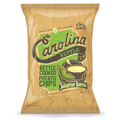 1 in 6 Snacks Carolina Cozumel Jalapeno Queso Kettle Cooked Potato Chips 2 oz Bagged (Pack of 20)