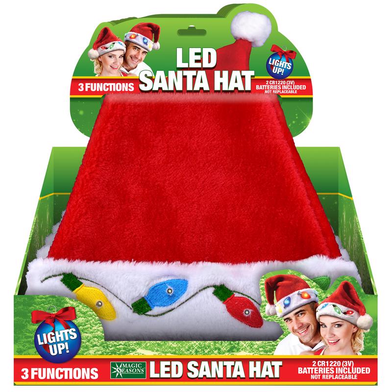Magic Seasons Christmas LED Santa Hat Plush 1 pc (Pack of 12)