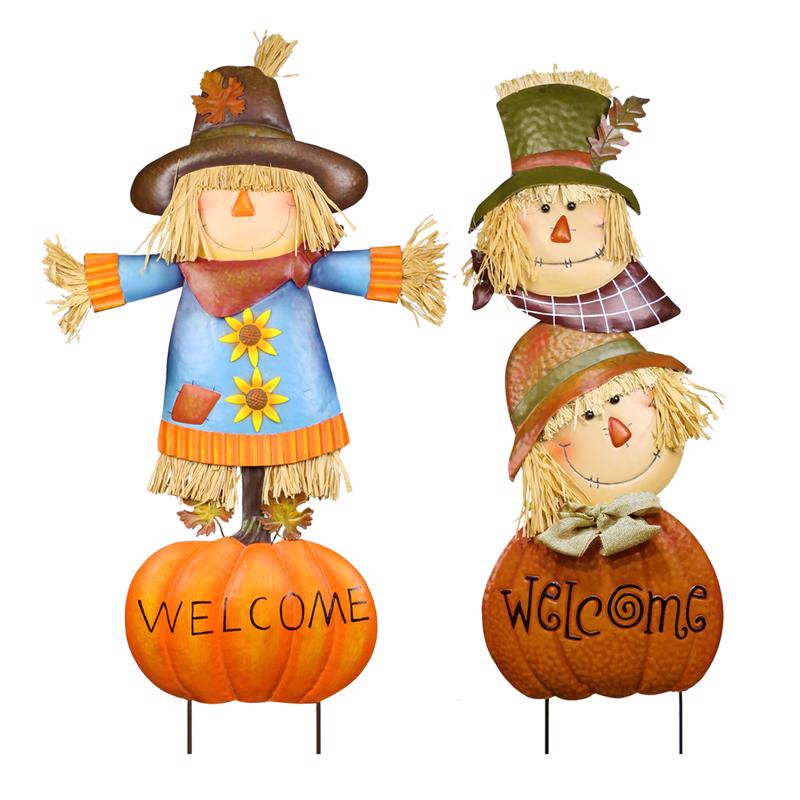 Alpine 35 in. Welcome Pumpkin and Scarecrow Yard Stake (Pack of 8)