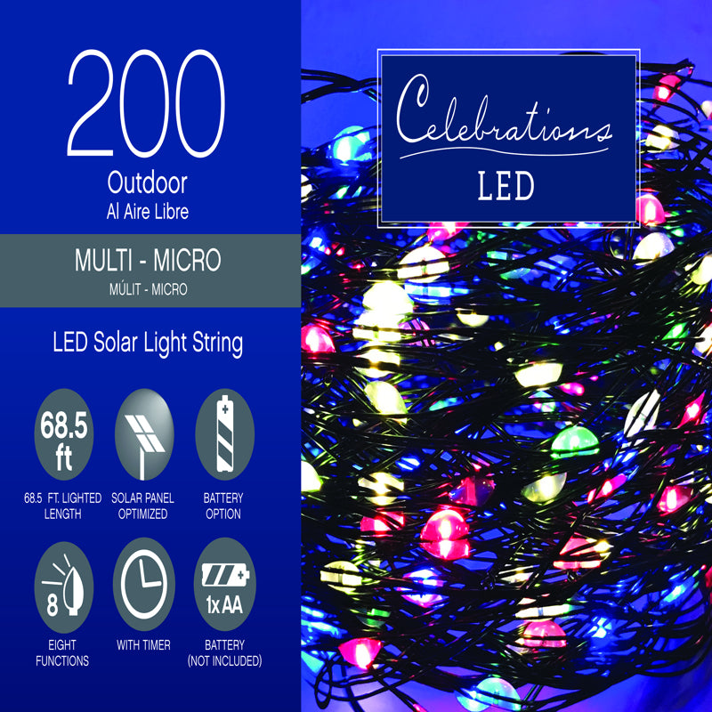 Celebrations LED Micro Multicolored 200 ct String Christmas Lights 68.5 ft.