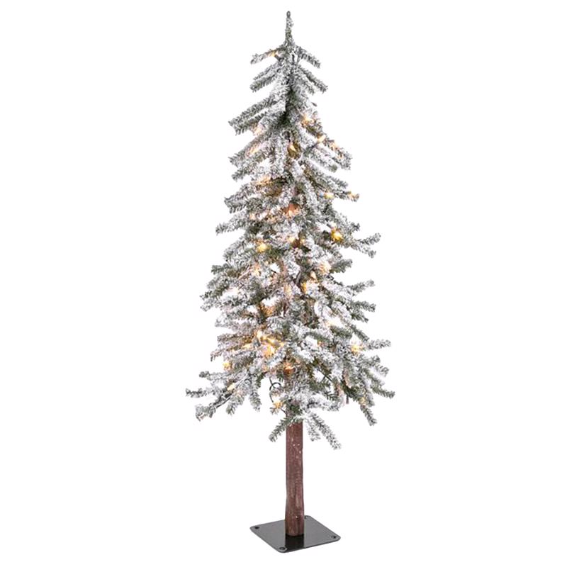 Gerson 4 ft. Slim Incandescent 100 ct Flocked Alpine Christmas Tree (Pack of 2)