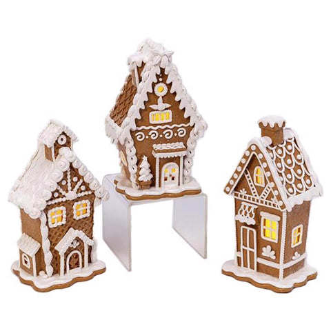 Decoración de mesa de jengibre con luces LED marrón/blanco Gerson, 7 pulg. (paquete de 3)