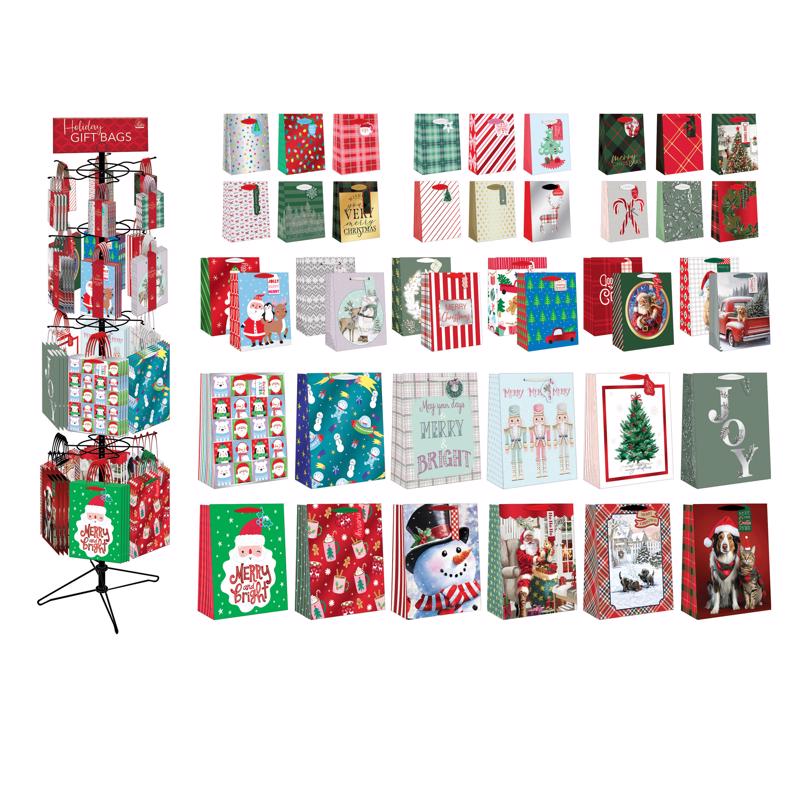 Paper Images Assorted Spinner Rack of Christmas Gift Bag (Pack of 96)