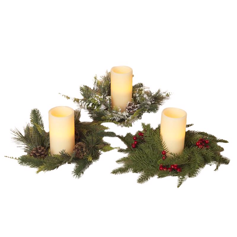 Gerson Multicolored Pine Candle Ring with Berry Candles 3 in. (Pack of 18)