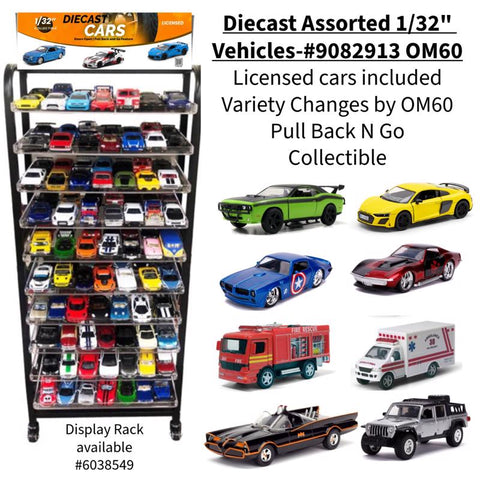 Vehículos surtidos de colección de metal fundido con mecanismo de retroceso y avance, escala 1/32", con licencia, multicolor (paquete de 60)
