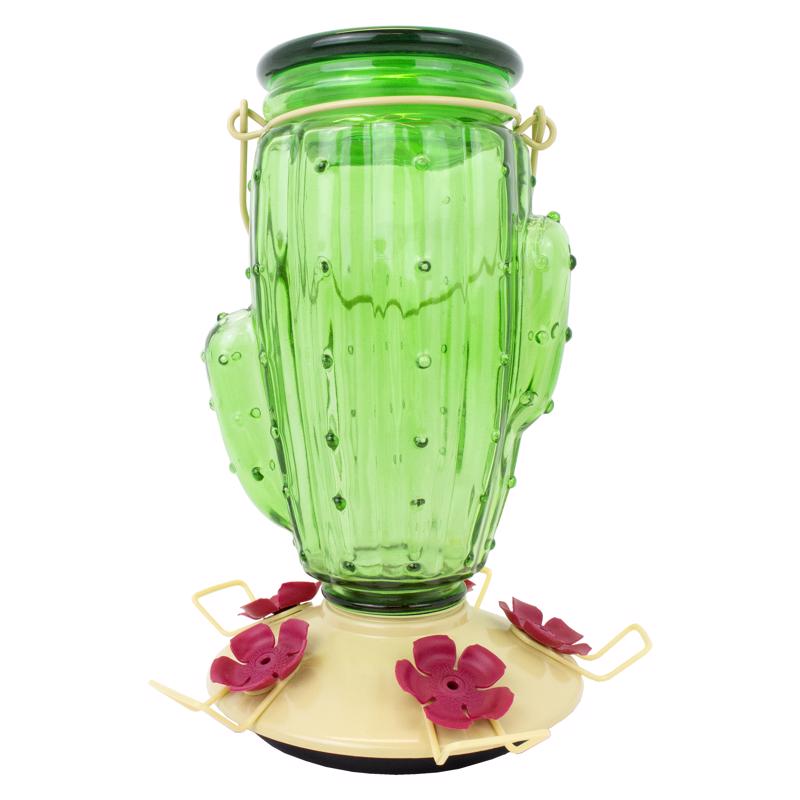 Perky-Pet Hummingbird 32 oz Glass/Metal Cactus Top-Fill Bird Feeder 5 ports (Pack of 2)