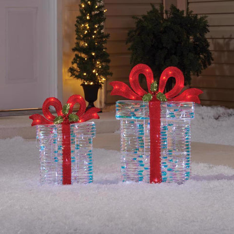 Celebrations Blue LED Cool White Giftboxes 18 in. and 24 in. Yard Decor (Pack of 2)