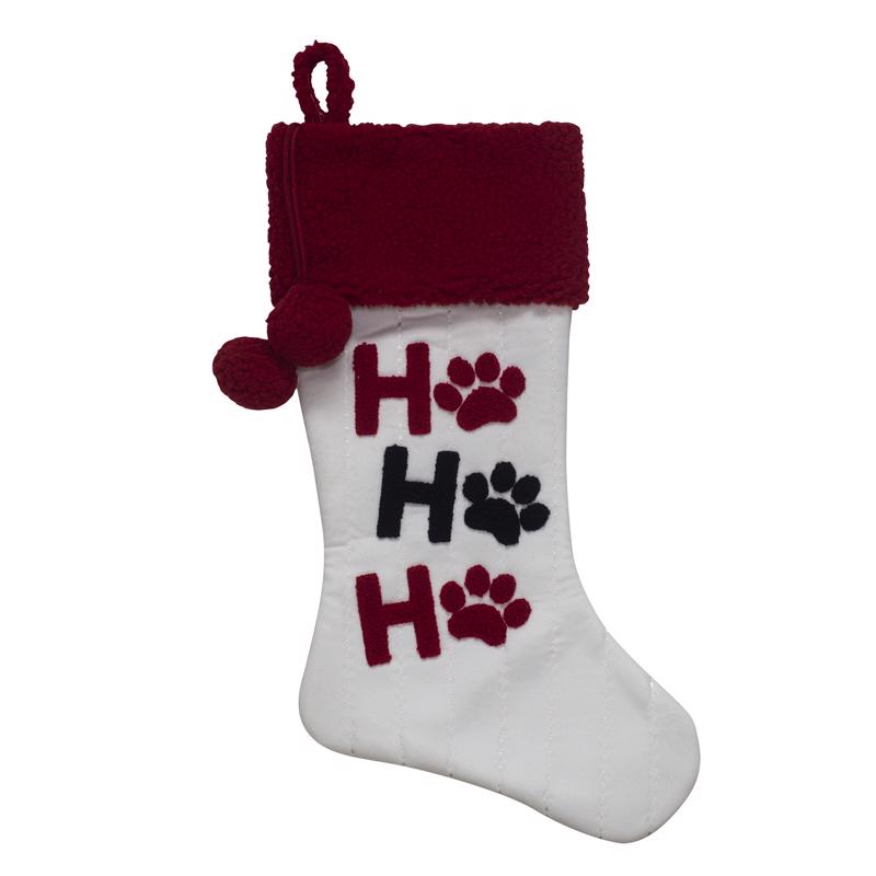 Dyno Red/White Ho Ho Ho Paw Prints Christmas Stocking 20 in. (Pack of 12)