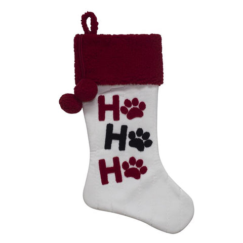 Dyno Red/White Ho Ho Ho Paw Prints Christmas Stocking 20 in. (Pack of 12)