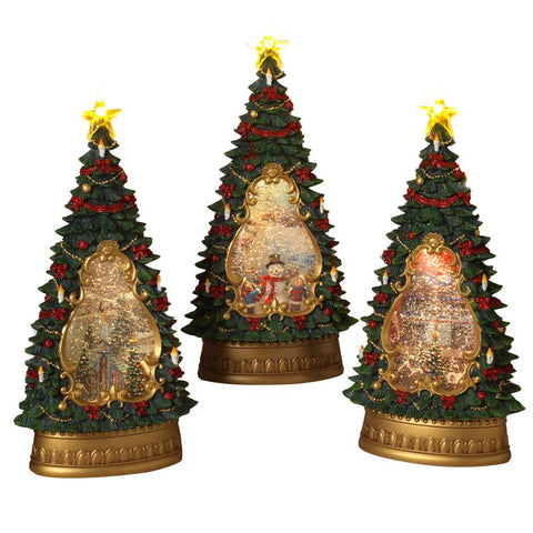Gerson Assorted Christmas Water Globe Tree 13.5 in. (Pack of 3)
