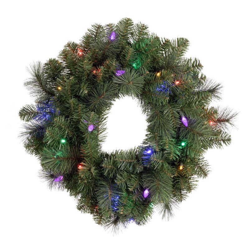 Celebrations Platinum 26 in. D LED Prelit Multicolored Mixed Pine Wreath
