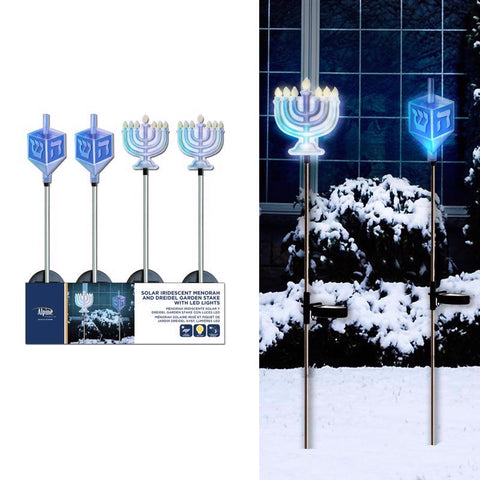 Estaca decorativa para camino con Janucá/Dreidel iridiscente estilo alpino de 33 pulg. (Paquete de 20)