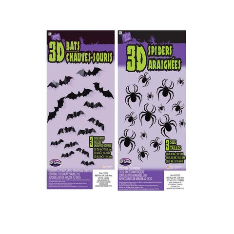 Fun World 3D Bats or Spiders Stickers Halloween Decor (Pack of 12)
