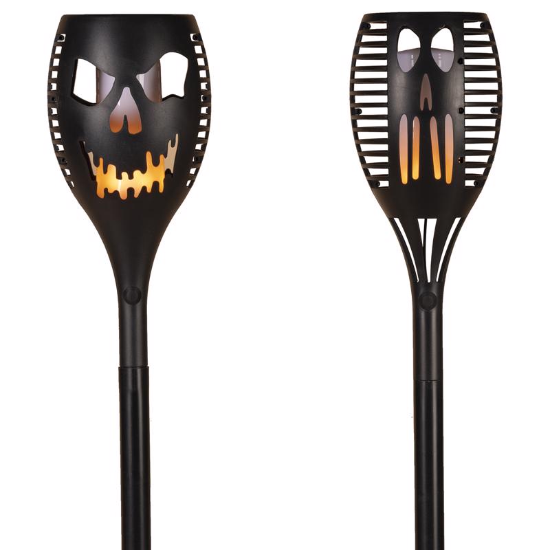 Gerson Orange 31 in. LED Solar Scary Pumpkin Face Torch Pathway Decor (Pack of 9)