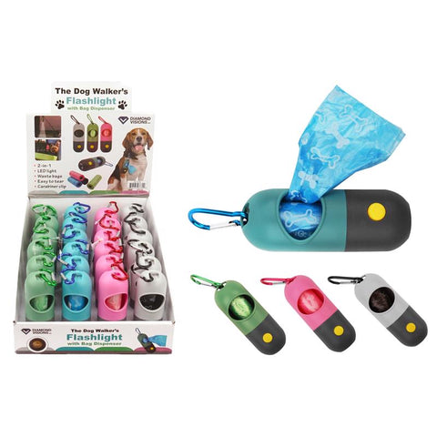 Diamond Visions The Dog Walker's Assorted LED Flashlight with Bag Dispenser LR44 Battery (Pack of 24)
