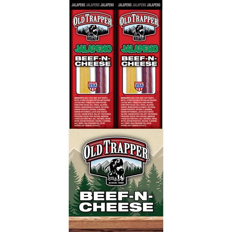 Old Trapper Jalapeno Beef Stick and Cheese 1.3 oz Shrink Wrapped (Pack of 14)