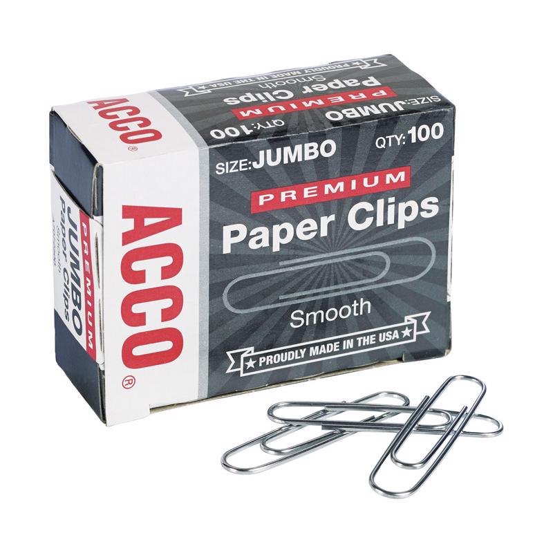 Acco Premium Jumbo Silver Paper Clips 100 pk (Pack of 10)