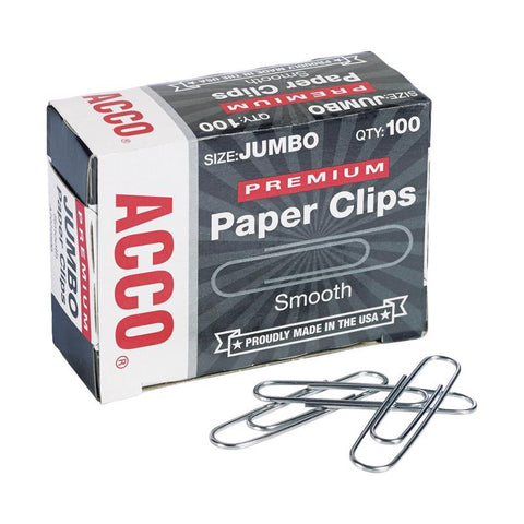 Acco Premium Jumbo Silver Paper Clips 100 pk (Pack of 10)