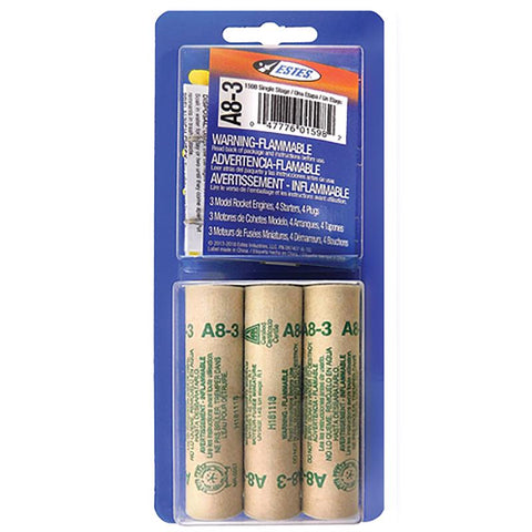Estes A8-3 Model Rocket Engines Brown 3 pc (Pack of 12)