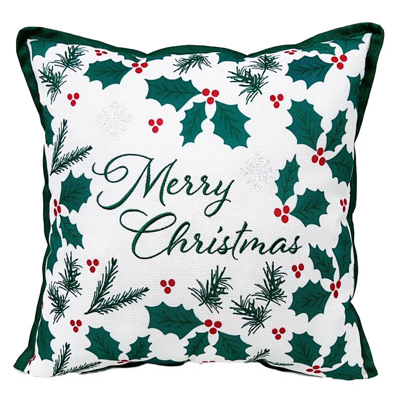 Celebrations Home White Holly Berry Merry Christmas Pillow 16 in. (Pack of 4)