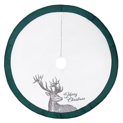 Celebrations Home Green/White Merry Christmas Deer Tree Skirt 48 in. (Pack of 4)