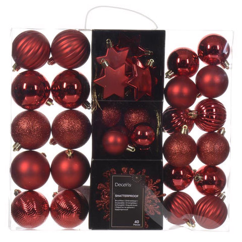 Decoris Red Assorted Ornaments (Pack of 12)