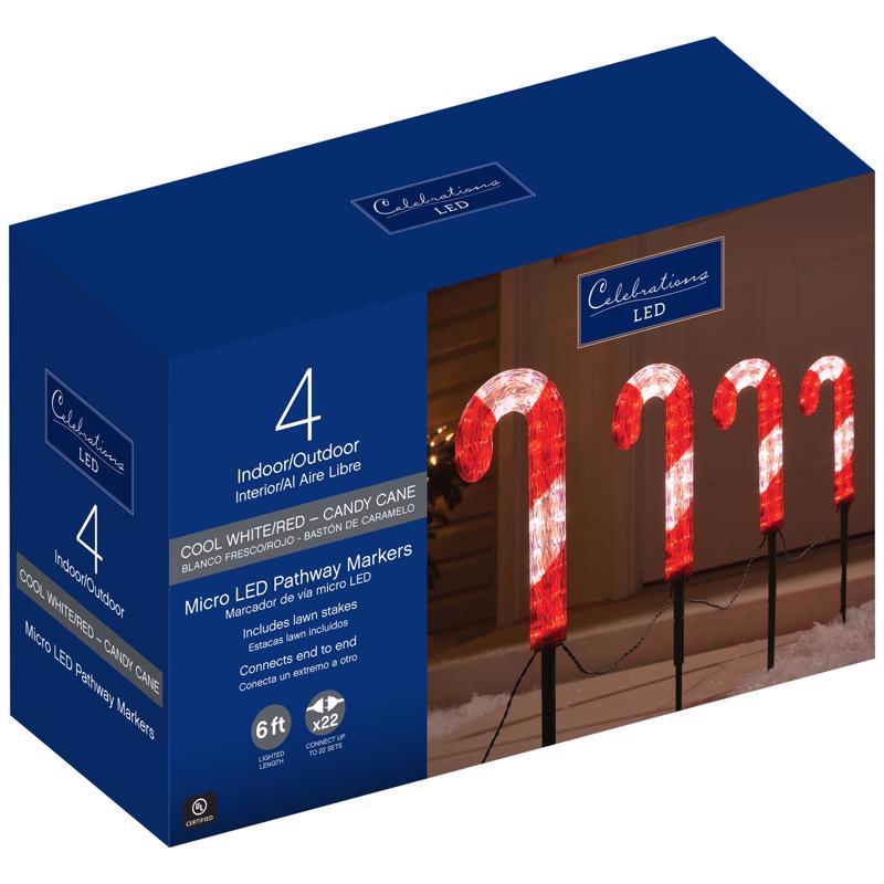 Celebrations Blue LED Red/White Cane Candy 12 in. Pathway Decor (Pack of 4)