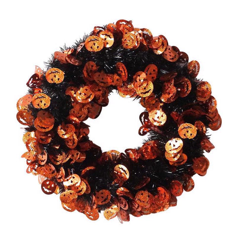 FC Young 17 in. 2 Assorted Designs- Tinsel Pumpkin/Bat Wreath (Pack of 6)