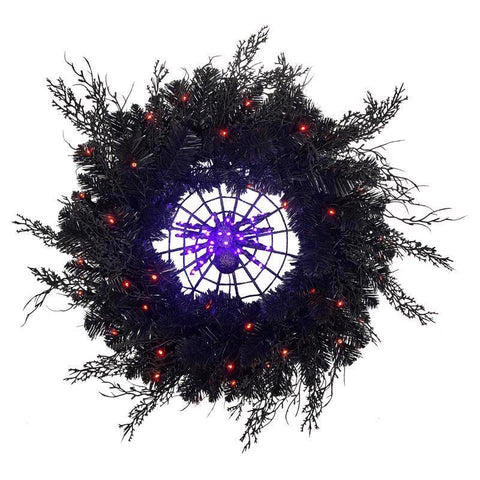 Celebrations Orange/Purple 65 ct 24 in. LED Prelit Black Spider Wreath (Pack of 4)