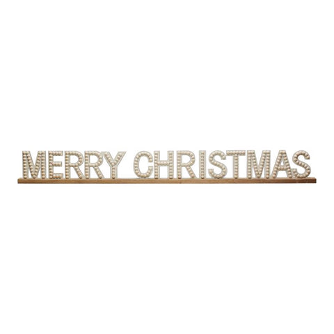 Creative Co-Op Natural/White Hobnail Merry Christmas Sign 6 in. (Pack of 4)