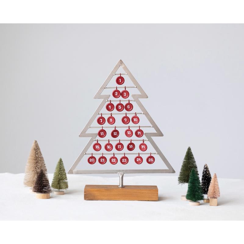 Creative Co-Op Red/Silver Christmas Tree Calendar Table Decor 15 in. (Pack of 8)