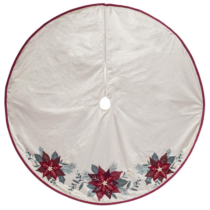 Dyno Ivory Poinsettia Tree Skirt 48 in. (Pack of 4)