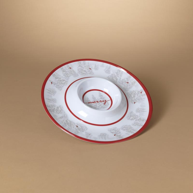 Gerson Red/White Holiday Cardinal Chip and Dip Plate (Pack of 12)