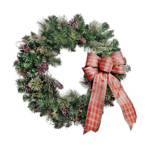Celebrations 30 in. D LED Prelit Multicolored Twig Pine Bow Wreath (Pack of 4)