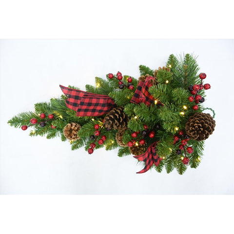 Celebrations 12 in. D X 2 ft. L LED Prelit Multicolored Twig Pine Bow Teardrop Wreath (Pack of 6)