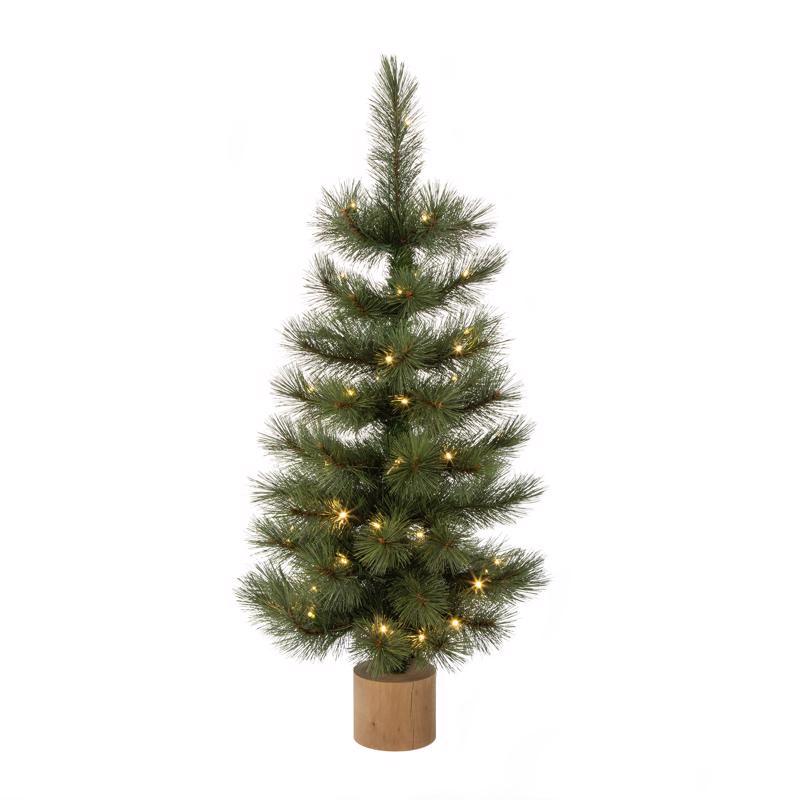 Celebrations 3 ft. Slim LED 50 ct Table Top with Wood Base Color Changing Christmas Tree