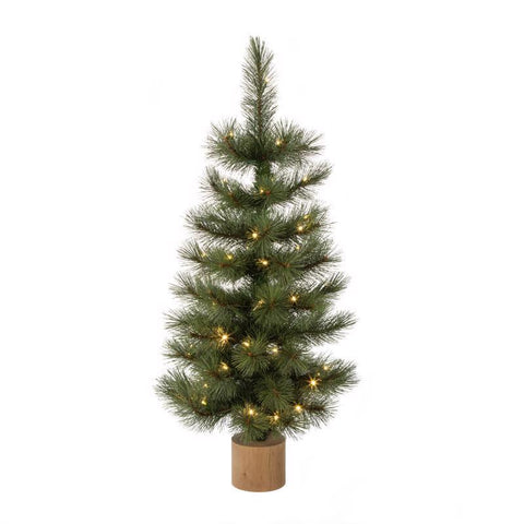 Celebrations 3 ft. Slim LED 50 ct Table Top with Wood Base Color Changing Christmas Tree