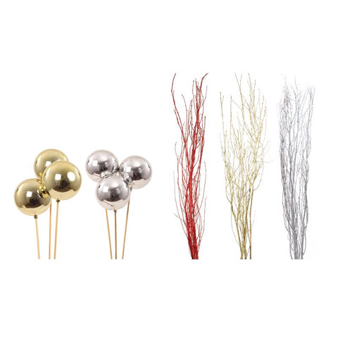 Second Nature Assorted Ornament Balls and Glitter Birch Branches 3-4 ft. (Pack of 24)