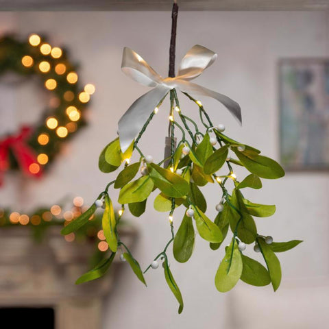 Gerson Mistletoe Branch with Warm White LED Lights Hanger 12 in. (Pack of 24)