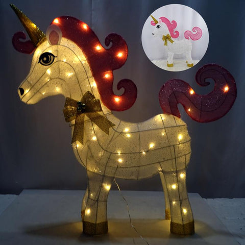 Decoración de tela blanca alpina, cabeza recta de unicornio 3D, 33 pulgadas de largo