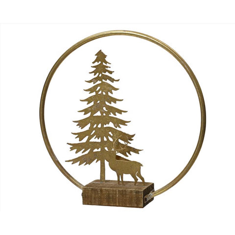 Decoris Gold Tree with Deer Table Decor 11 in. (Pack of 10)