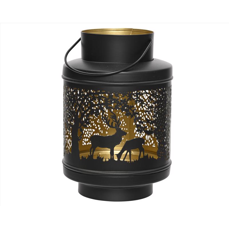 Decoris Black/ Gold Deer Lantern 8.66 in. (Pack of 9)