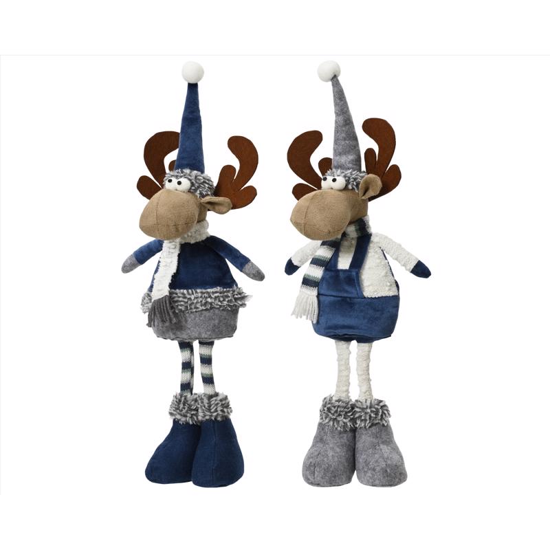 Decoris Blue/ White Plush Deer 19.69 in. (Pack of 12)