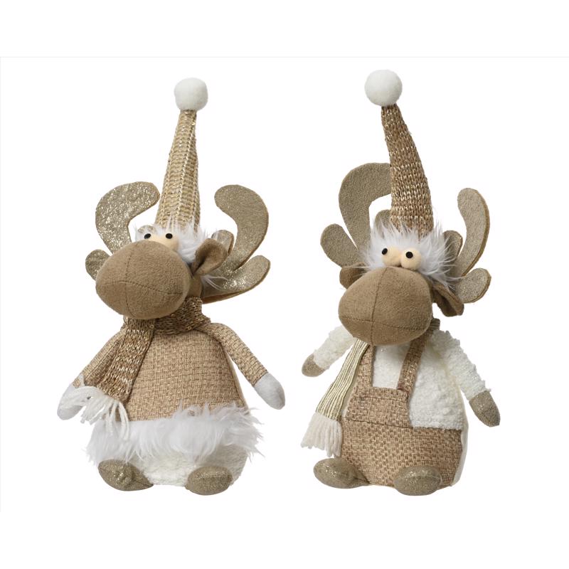 Decoris White/ Brown Plush Deer 11.81 in. (Pack of 12)
