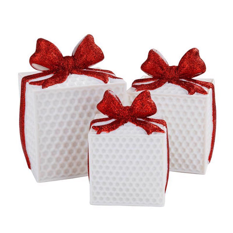 Lin-Con Marketing Omega Bright Designs LED White with Red Bows Gift Box Table Decor 6 in. (Pack of 4)