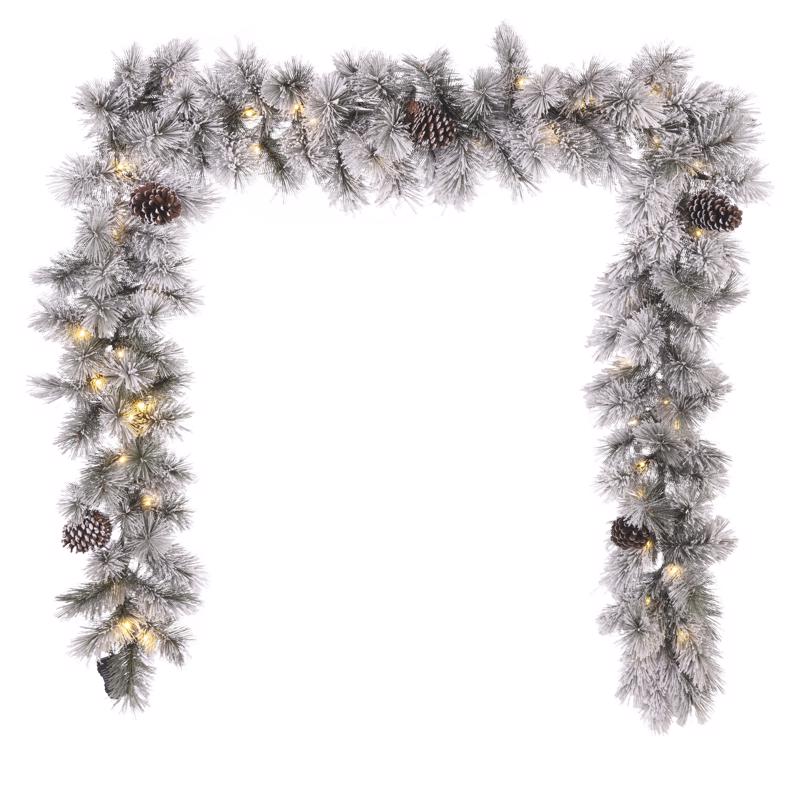 Celebrations Home 12 in. D X 9 ft. L LED Prelit Multicolored Snowy Scotch Pine Garland (Pack of 4)