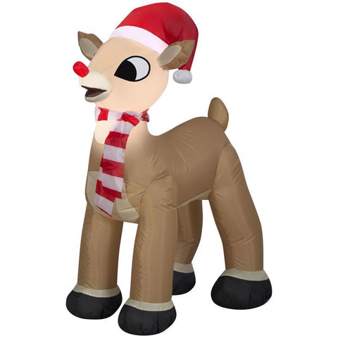 Muñeco inflable navideño Rudolph Airblown de Rudolph, el reno de nariz roja, con gorro de Papá Noel y bufanda, de 42 pulg. I