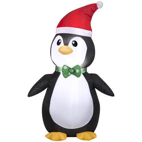 Pingüino inflable navideño Gemmy con gorro de Papá Noel, 42 pulg.